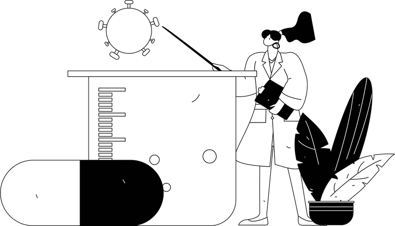 Lab assistant performs experiment on virus  Illustration