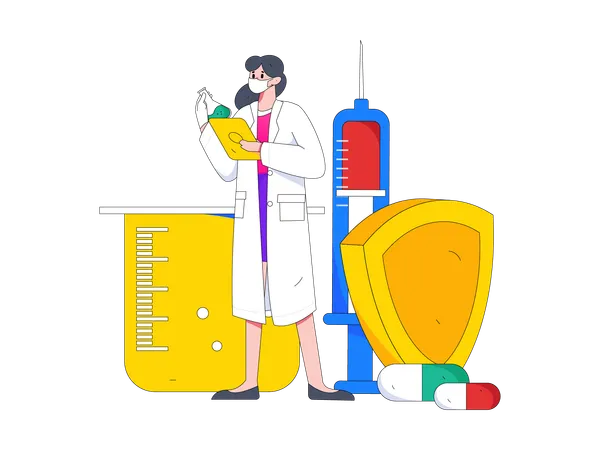 Lab assistant research on medicine  Illustration