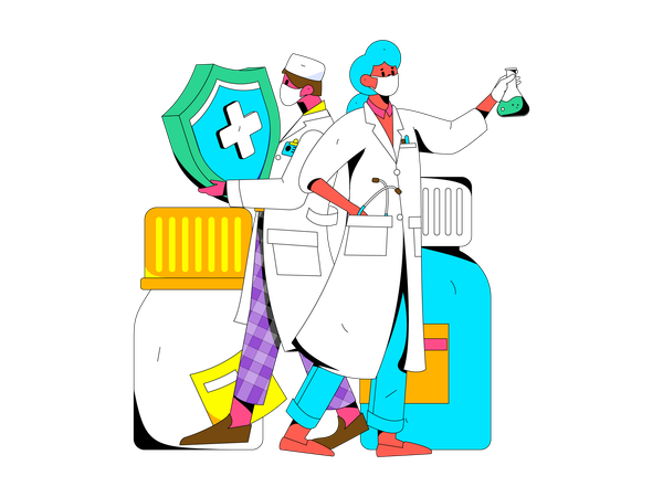 Lab assistant research on medicine  Illustration