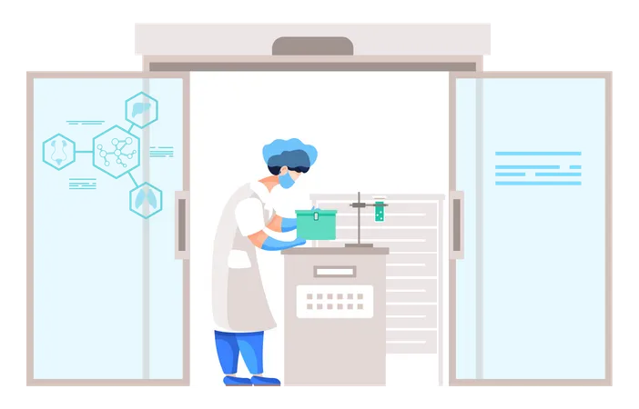 Lab assistant working in laboratory Illustration