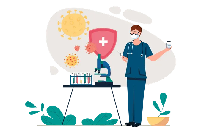 Lab doctor experiment on coronavirus  Illustration