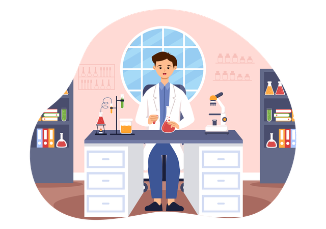 Lab professor advices on usage of chemicals  Illustration