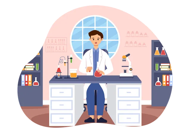 Lab professor advices on usage of chemicals  Illustration