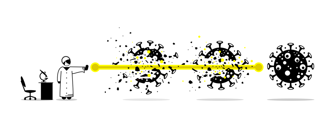Lab scientist destroy and defeat coronavirus virus after finding the solution and breakthrough research  Illustration