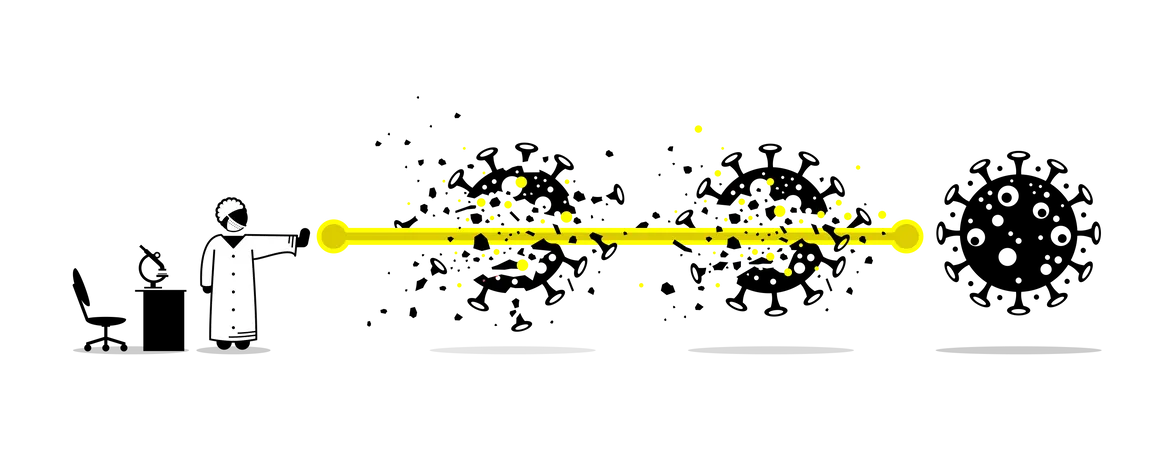 Lab scientist destroy and defeat coronavirus virus after finding the solution and breakthrough research  Illustration