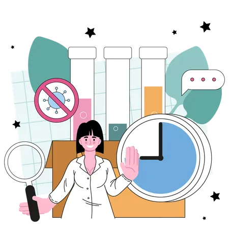 Virologist Concept Scientist Studies Viruses And Bacteria In A Laboratory Epidemic Researcher Scientist Working With Infectious Disease Vaccine Development Flat Vector Illustration Illustration