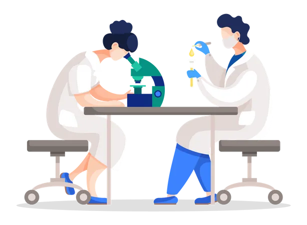 Lab scientists working on cell substance analysis  Illustration