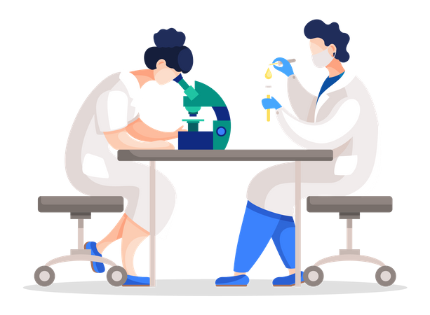 Lab scientists working on cell substance analysis  일러스트레이션