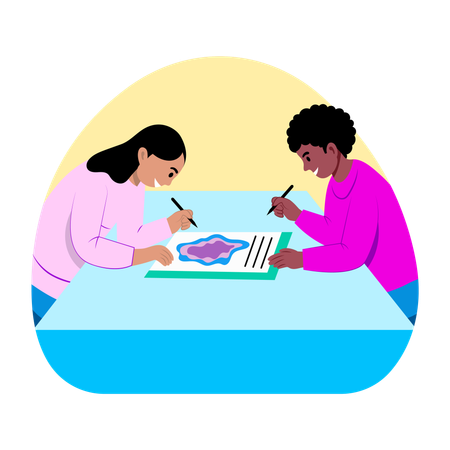 Lab students writing manual  Illustration
