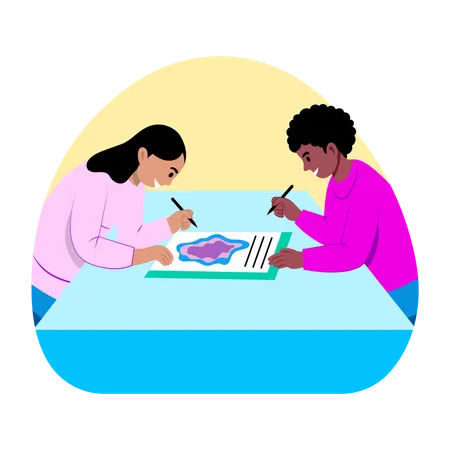 Lab students writing manual  Illustration