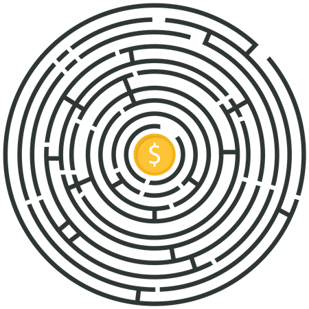 Labirinto com uma moeda de dólar  Ilustração