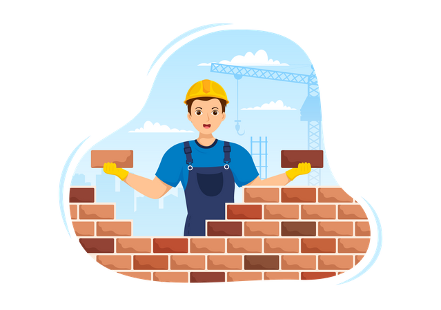 Labor building brick wall  イラスト