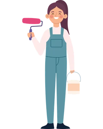 Labor Day Celebration with Female House Painter  Illustration