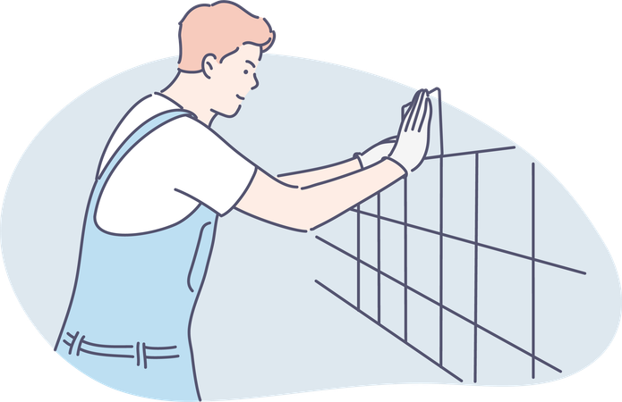 Labor is fixing tiles on wall  Illustration