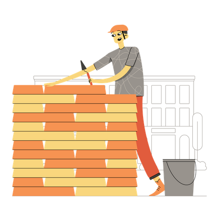 Labor laying bricks  Illustration