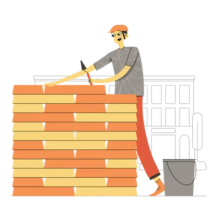 Labor laying bricks  Illustration