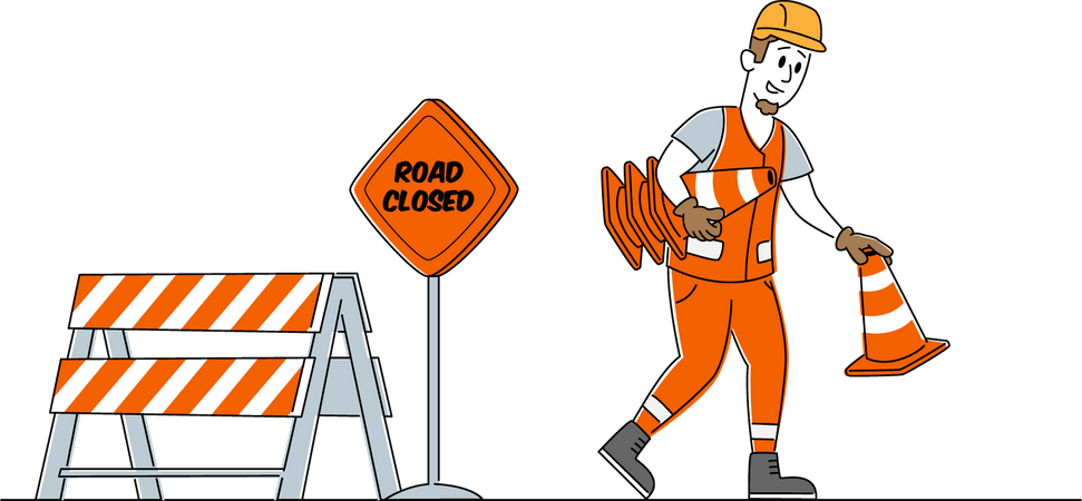 Labor putting safety cone for road workers safety  Illustration