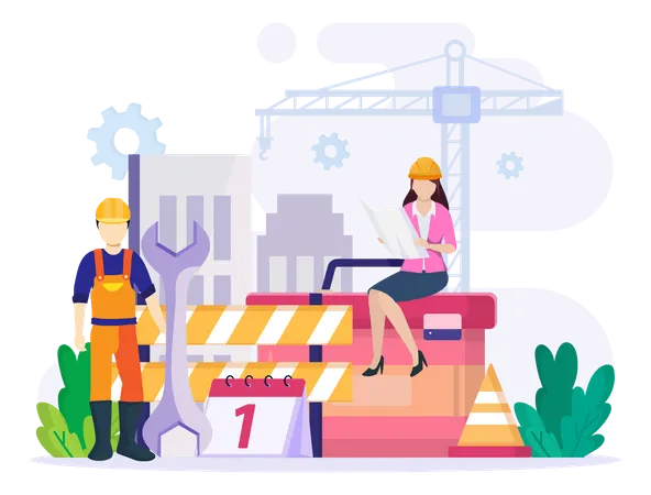 Happy Labour Day On 1 May Vector Illustration Construction Workers Are Working On Building 일러스트레이션