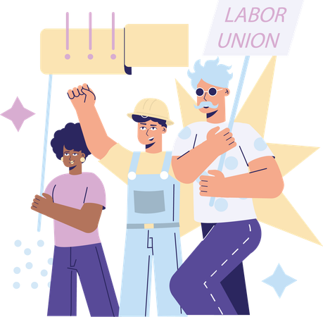 Labor union protests against building company  Illustration