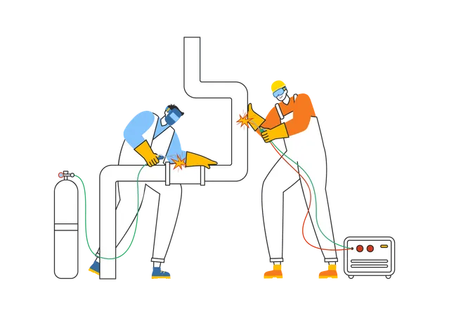 Labor welding metal pipes  Illustration