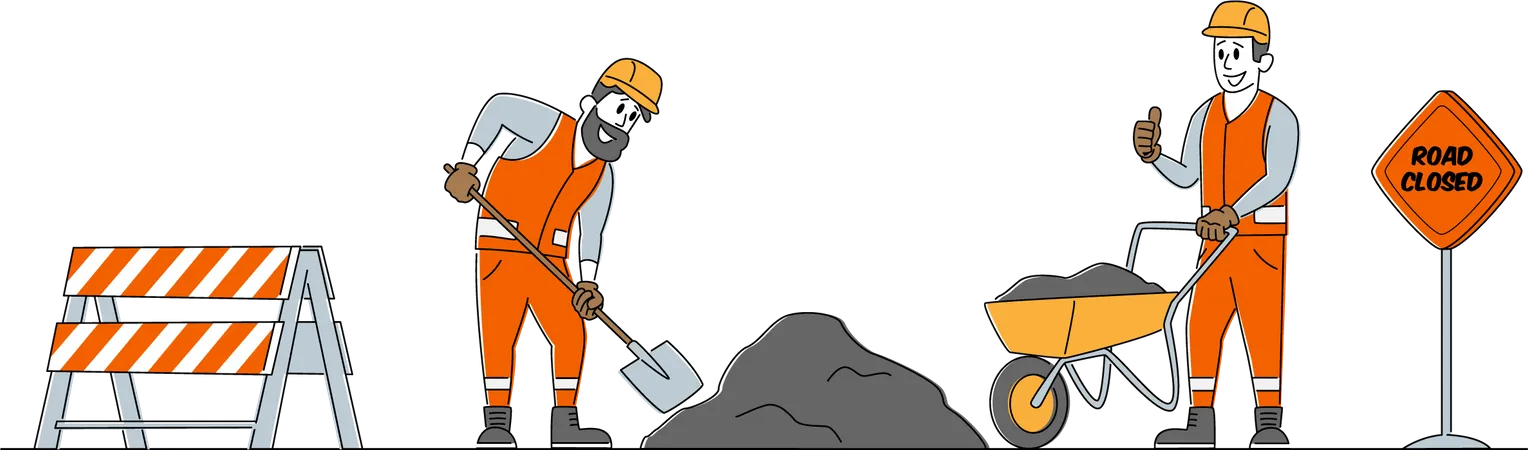 Labor working at a road construction site  Illustration