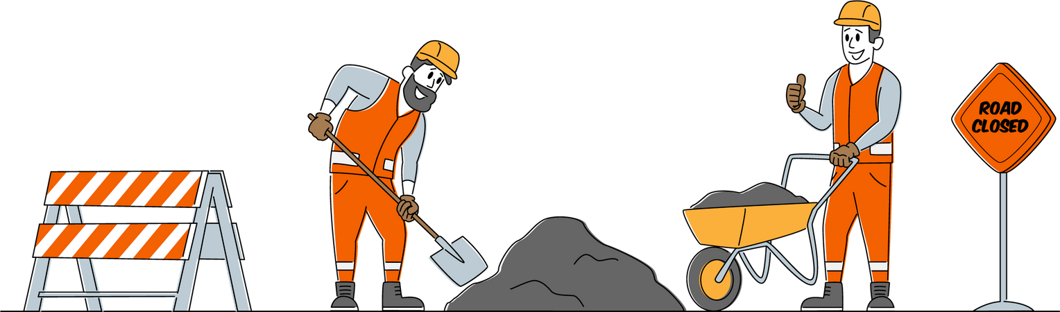 Labor working at a road construction site  Illustration