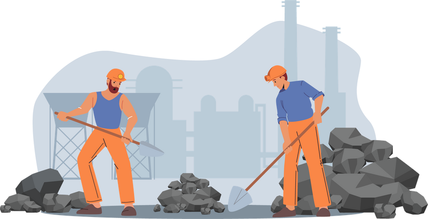 Labor working at coal mining site Illustration