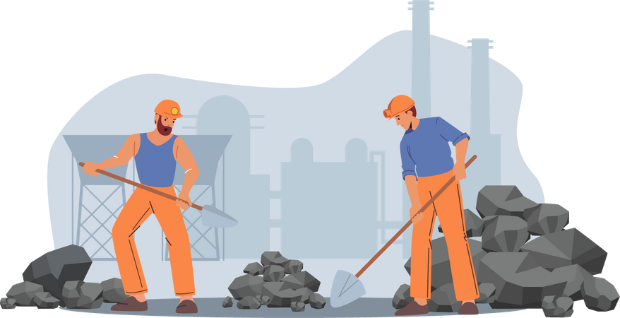 Labor working at coal mining site  Illustration