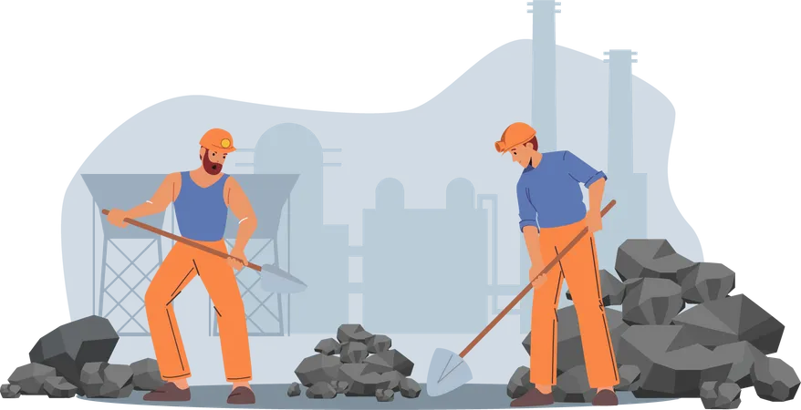 Labor working at coal mining site  Illustration