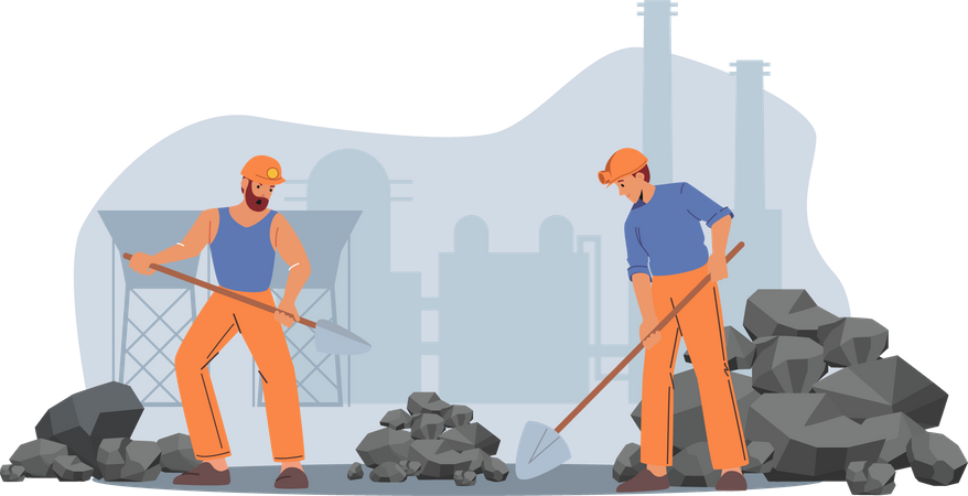 Labor working at coal mining site  イラスト