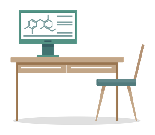 Laborarbeitsplatz mit Computermonitor  Illustration