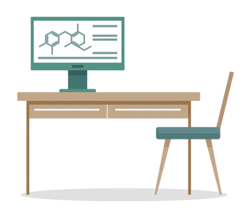 Laborarbeitsplatz mit Computermonitor  Illustration