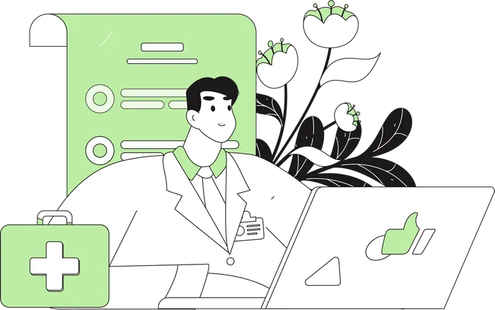 Laboratory assistance working on laptop  Illustration