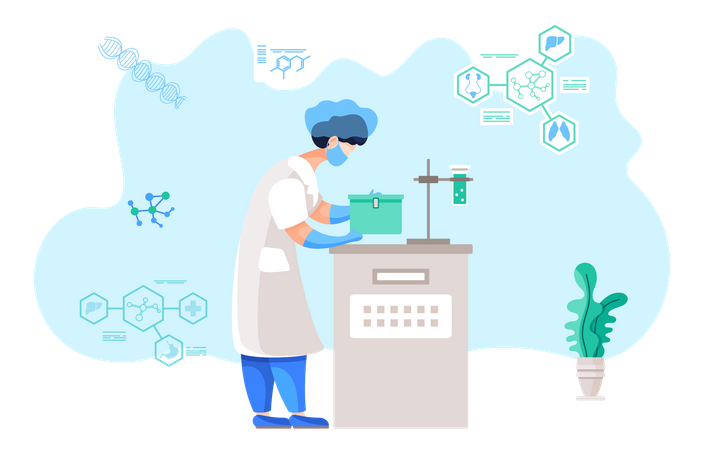 Laboratory assistant analyzing liquid in test tube  Illustration