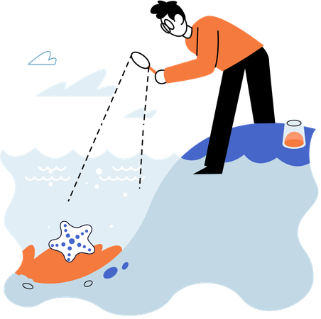 Laboratory assistant conducts experiments with water life and studies environment underwater inhabitants  Illustration