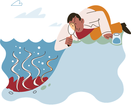 Laboratory assistant conducts experiments with water life and studies environment underwater inhabitants  Illustration