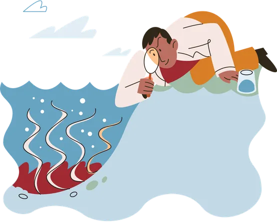 Laboratory assistant conducts experiments with water life and studies environment underwater inhabitants  Illustration