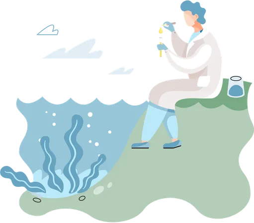 Laboratory assistant conducts experiments with water life and studies environment underwater inhabitants  Illustration
