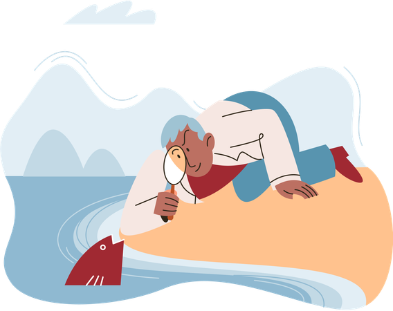 Laboratory assistant conducts experiments with water life  Illustration