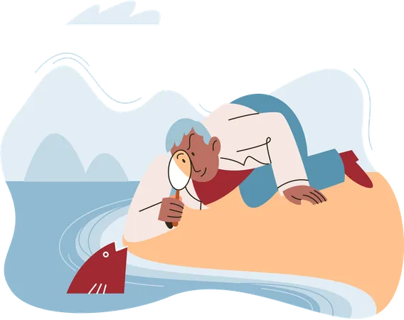 Laboratory assistant conducts experiments with water life  Illustration