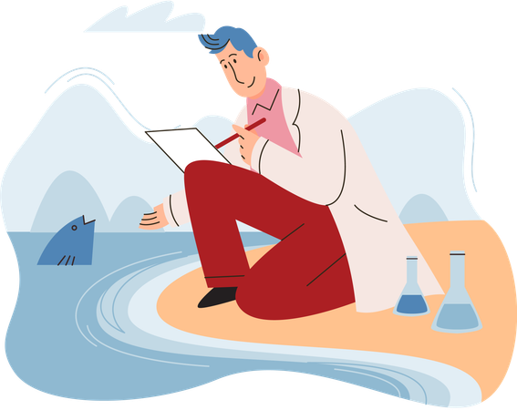 Laboratory assistant conducts experiments with water life  Illustration