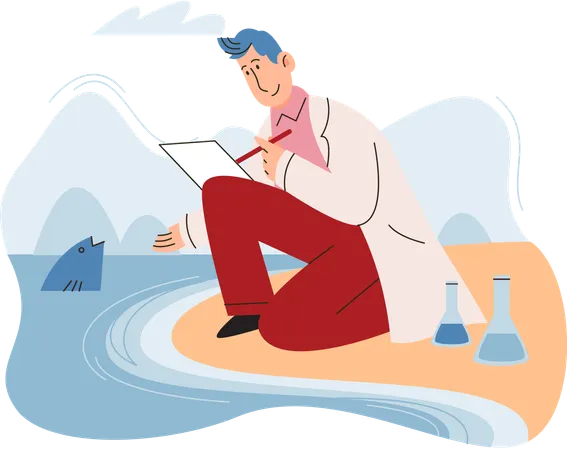 Laboratory assistant conducts experiments with water life  Illustration