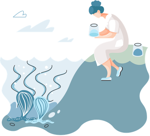 Laboratory assistant conducts experiments with water source  Illustration
