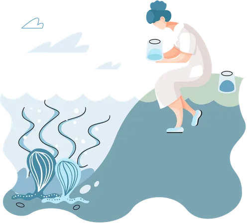 Laboratory assistant conducts experiments with water source  Illustration