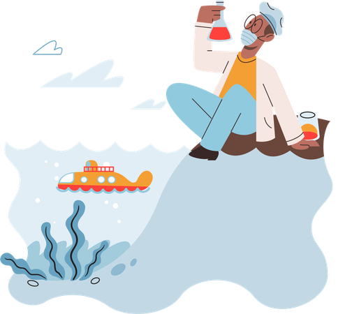 Laboratory assistant conducts experiments with water source  Illustration