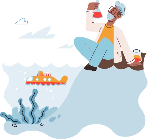 Laboratory assistant conducts experiments with water source  Illustration