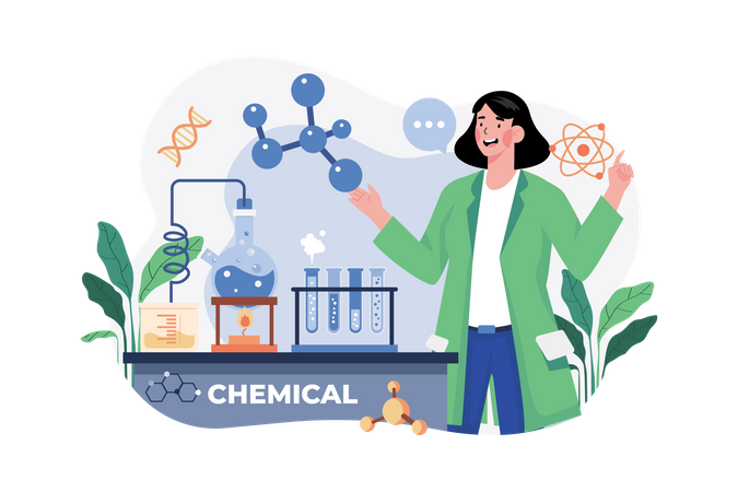 Laboratory assistant doing chemical tests  Illustration