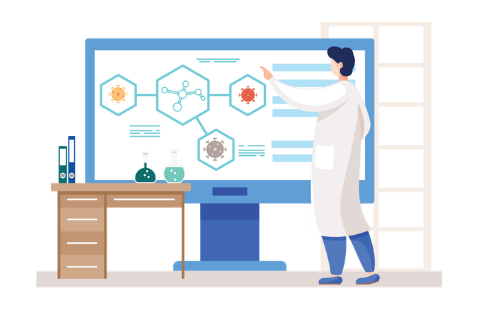 Laboratory assistant doing research in lab  Illustration