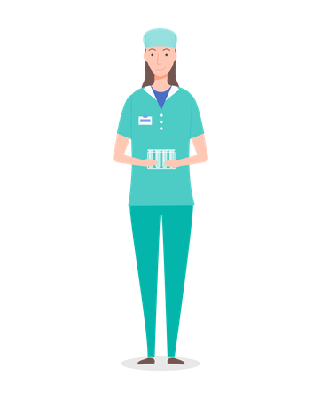 Laboratory assistant woman holding stand with empty test tubes  イラスト