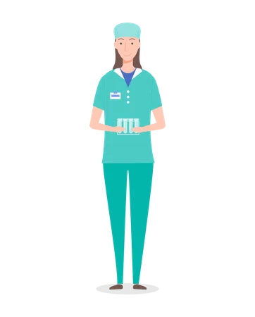 Laboratory assistant woman holding stand with empty test tubes  Illustration